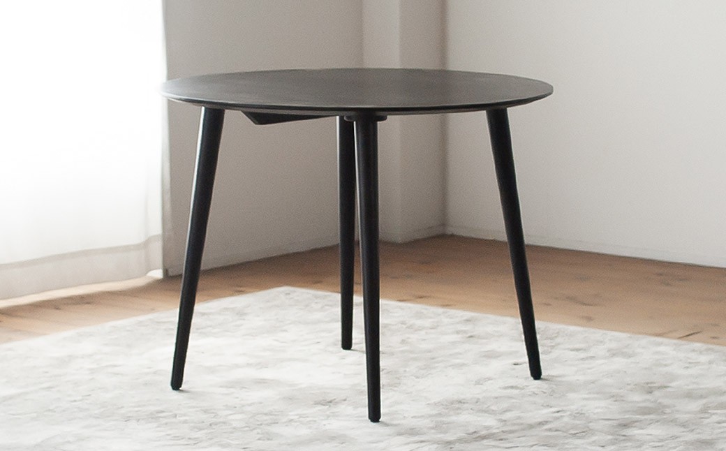 ブラックオーク材のラウンドダイニング （70cm） オーク材黒着色天然突板