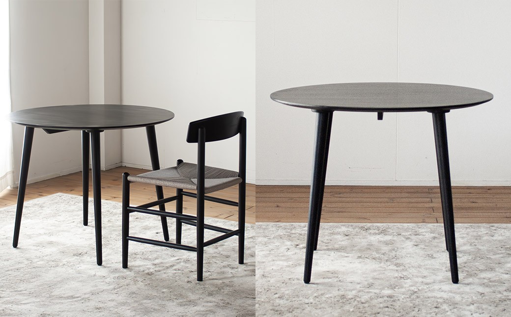 ブラックオーク材のラウンドダイニング （80cm） オーク材黒着色天然突板