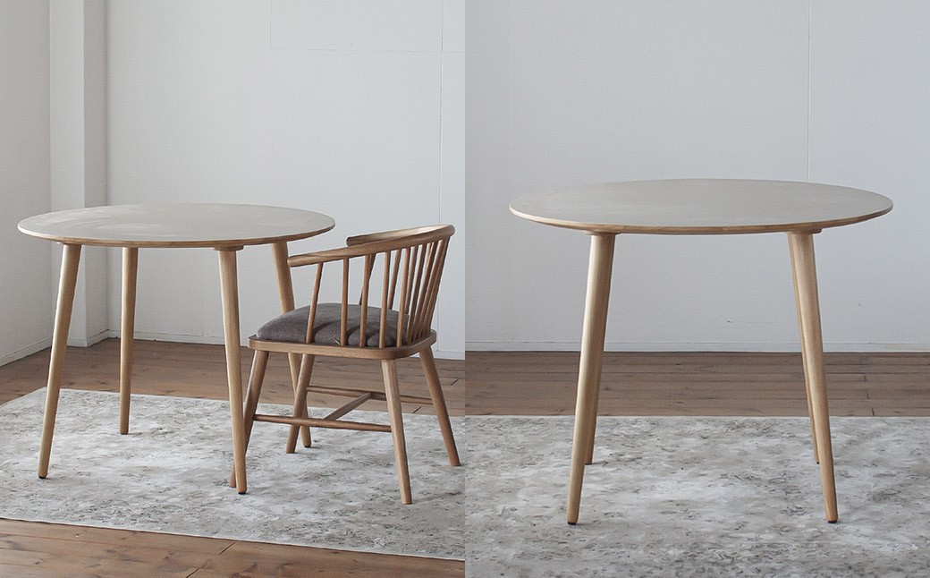 単色メラミン材のラウンドダイニング （70cm） ベージュ色