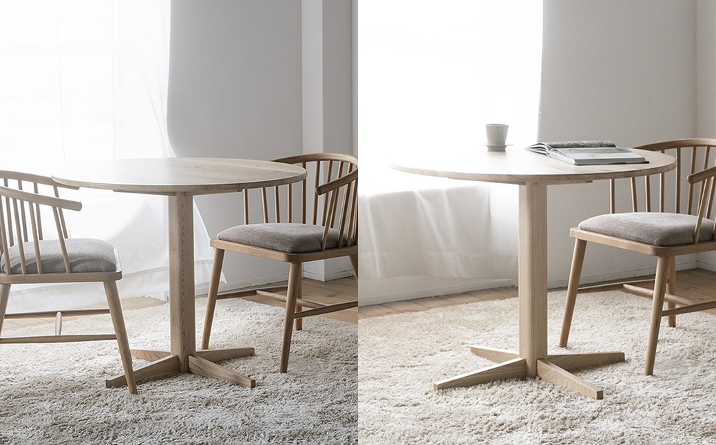 くりの丸いダイニング1本足タイプ （直径90cm・国産栗材・ウレタン） ダイニングテーブル