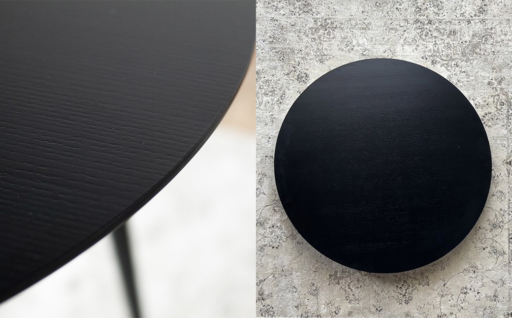 ブラックオーク材のラウンドダイニング （90cm） オーク材黒着色天然突板