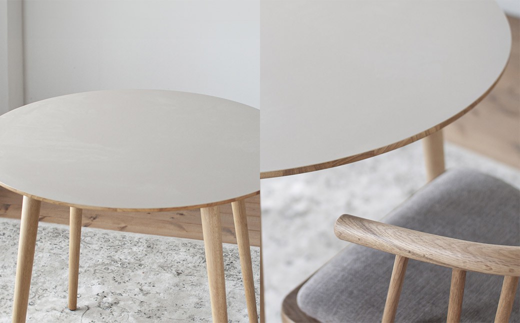 単色メラミン材のラウンドダイニング （80cm） ベージュ色