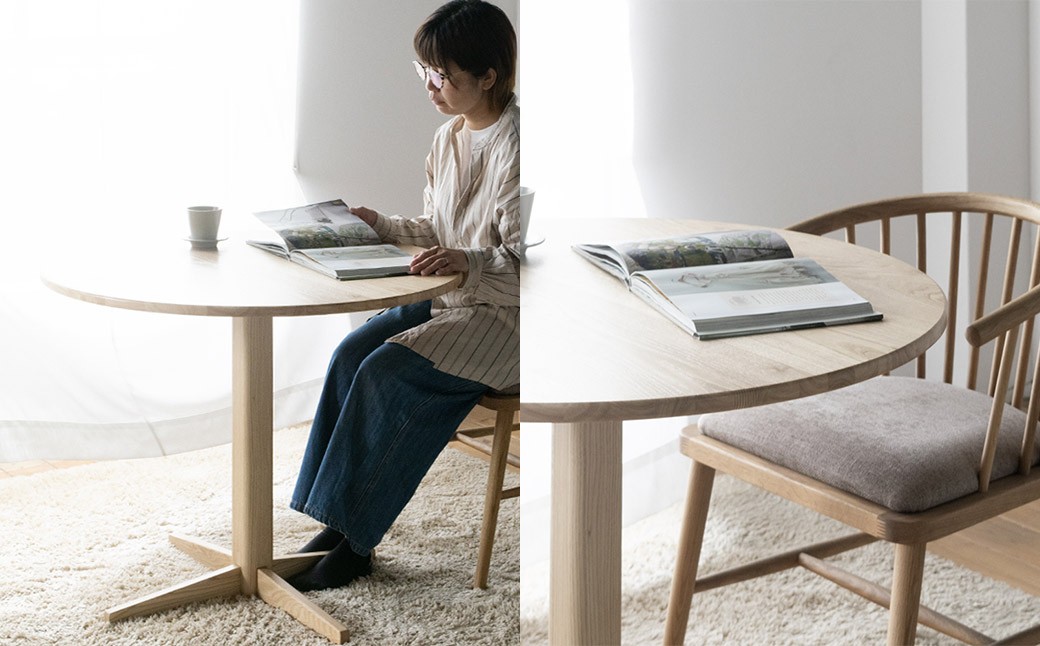 くりの丸いダイニング1本足タイプ （直径70cm・国産栗材・ウレタン） ダイニングテーブル