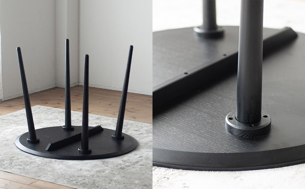ブラックオーク材のラウンドダイニング （90cm） オーク材黒着色天然突板
