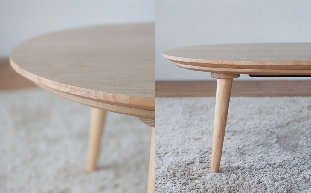 くりの楕円突板こたつ （幅120cm・フラットヒーター付・国産栗材突板・ウレタン塗装）