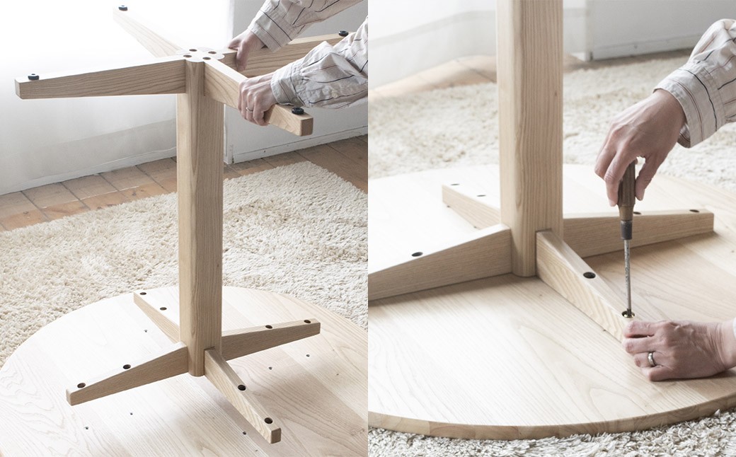 くりの丸いダイニング1本足タイプ （直径70cm・国産栗材・ウレタン） ダイニングテーブル