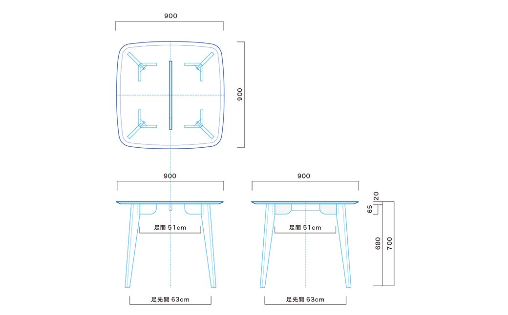 オーク材のスクエアダイニング （90cm） 正方形 四角 90cm角 天然突板