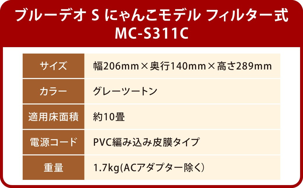 脱臭除菌機 ブルーデオS にゃんこモデル（MC-S311C） 