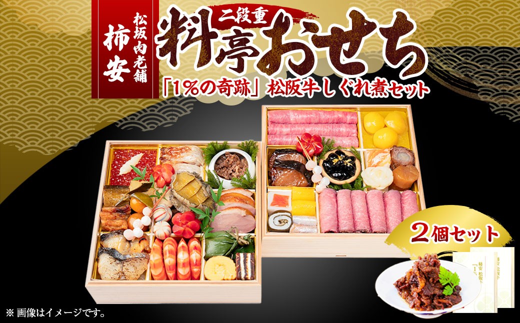 【2025年12月31日着】松阪肉老舗 柿安 料亭おせち 二段重 「1%の奇跡」松阪牛しぐれ煮 セット