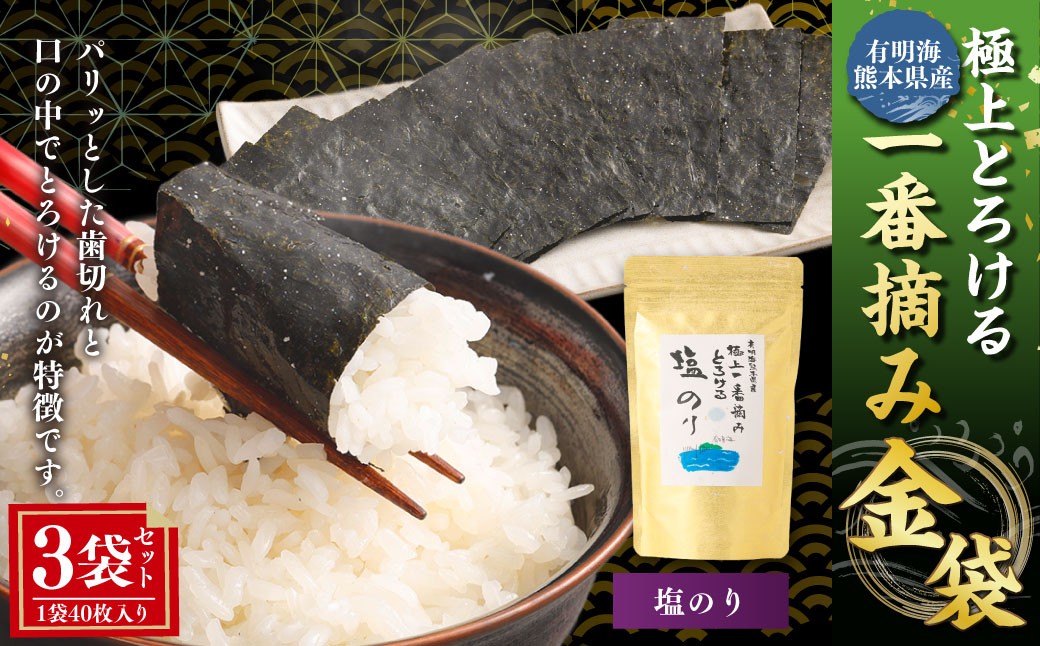 有明海熊本産極上とろける一番摘み塩のり金袋