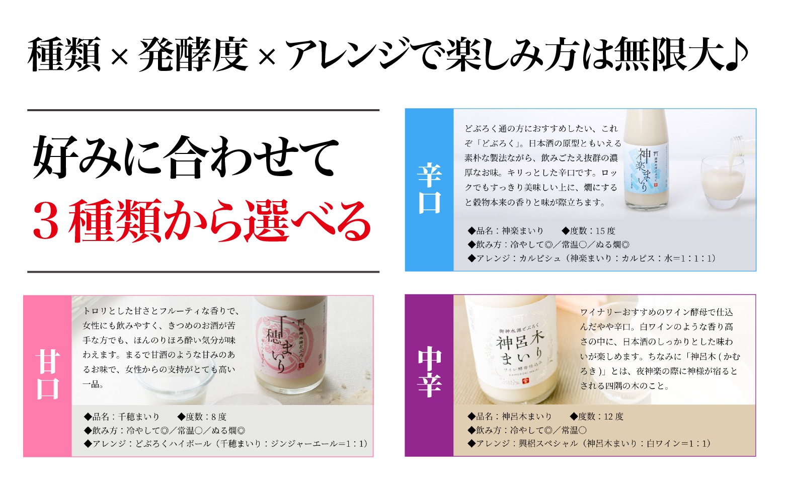 高千穂の湧水と米を使用。火入れをしない生どぶろく【中辛 神呂木まいり 12度】