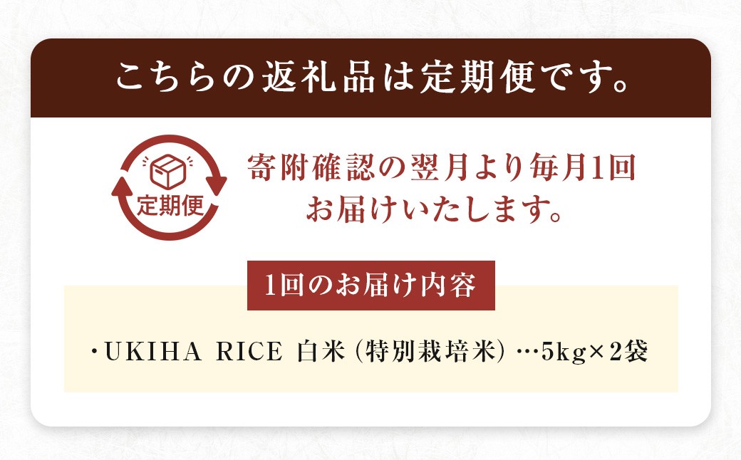 【3ヶ月定期便】 みずほファーム UKIHA RICE 白米5kg✕2袋✕3回 （特別栽培米）