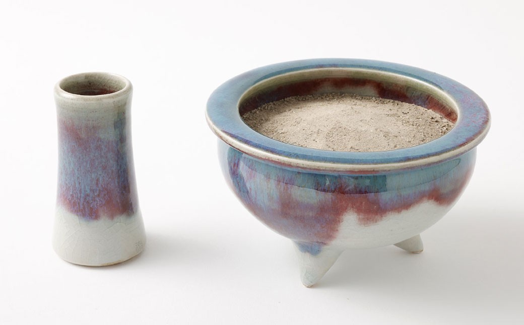 【上野焼香春徹山窯】焼香セット（香炉､線香立て）