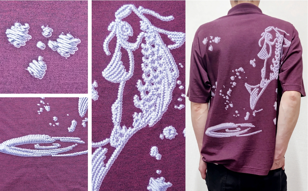 倉敷染 272SD半袖ポロシャツ昇り鯉刺繍調プリント入 エンジ