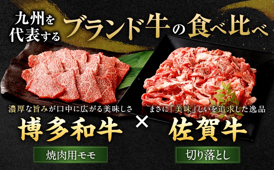 博多和牛焼肉用（モモ）500g＋佐賀牛切り落とし400g 計900g（計2パック）