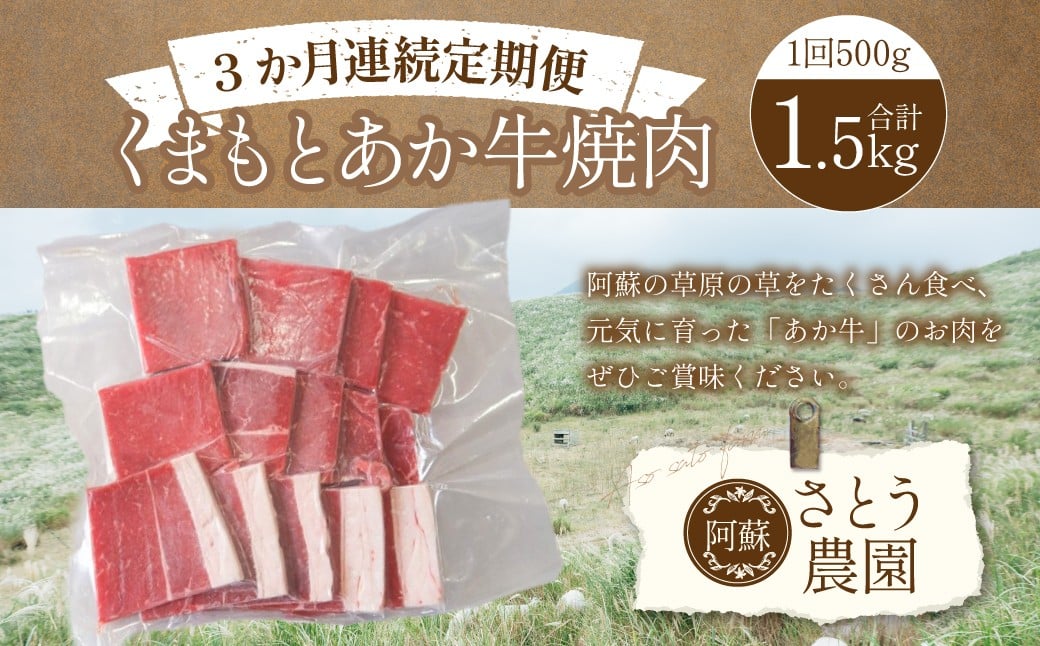 【3か月連続定期便】くまもとあか牛焼肉 500g×3回