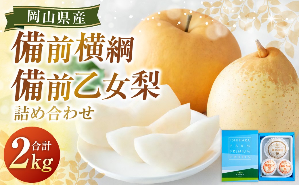 備前横綱 1玉（約1～1.4kg）・備前乙女梨 2～3玉 詰め合わせ 合計約2kg