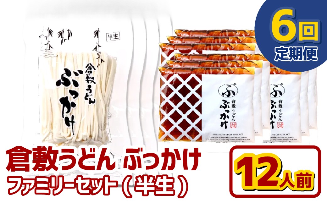 【6ヶ月定期便】『倉敷うどん ぶっかけ』ファミリーセット(半生) 12人前×6回