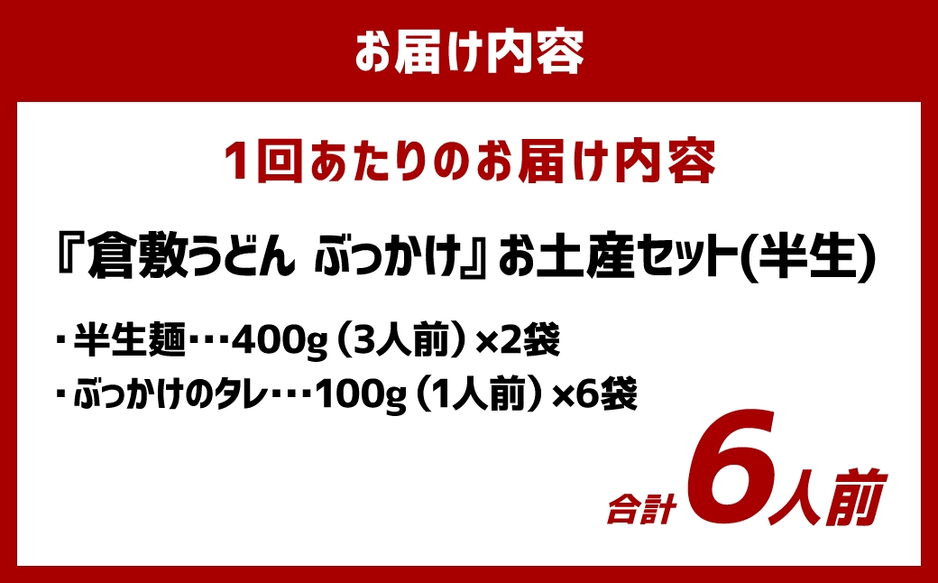【12ヶ月定期便】『倉敷うどん ぶっかけ』お土産セット(半生) 6人前×12回