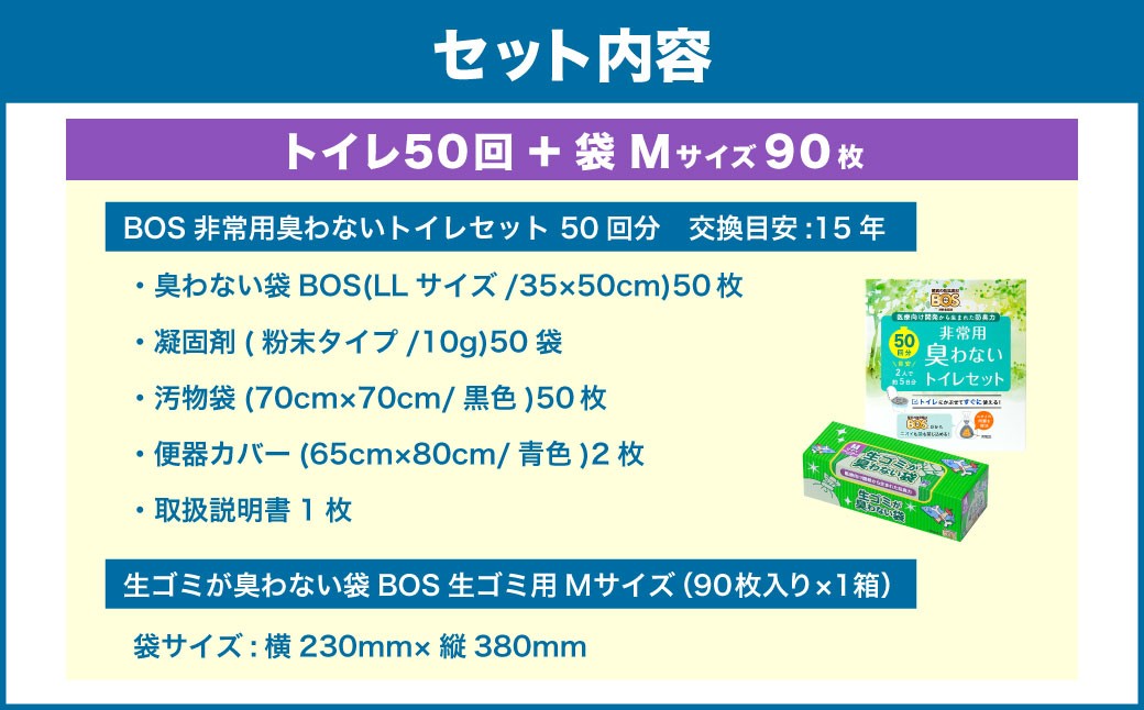 臭わない袋BOS 非常用臭わないトイレセット50回分&生ゴミが臭わない袋Mサイズ90枚入り