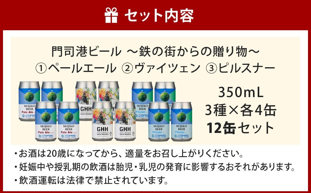 門司港ビール ～鉄の街からの贈り物～ ペールエール ヴァイツェン ピルスナー 3種×4本 各350ml 特別ラベル 計12本
