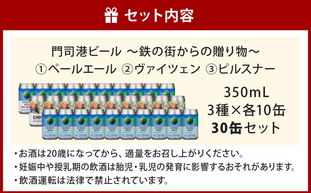 門司港ビール ～鉄の街からの贈り物～ ペールエール ヴァイツェン ピルスナー 3種×10本 各350ml 特別ラベル 計30本