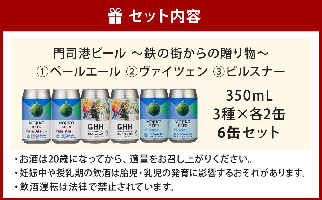 門司港ビール ～鉄の街からの贈り物～ ペールエール ヴァイツェン ピルスナー 3種×2本 各350ml 特別ラベル 計6本
