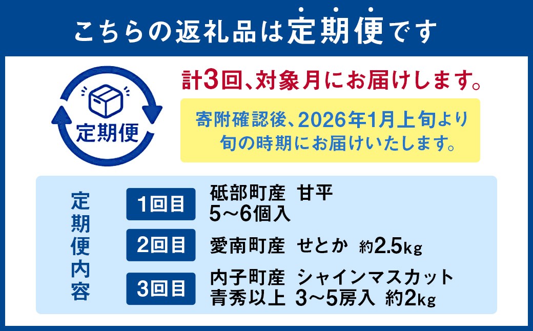 愛媛の旬のフルーツ3回定期便【甘平・せとか・シャインマスカット】  柑橘 かんきつ みかん 蜜柑 シャインマスカット（623）