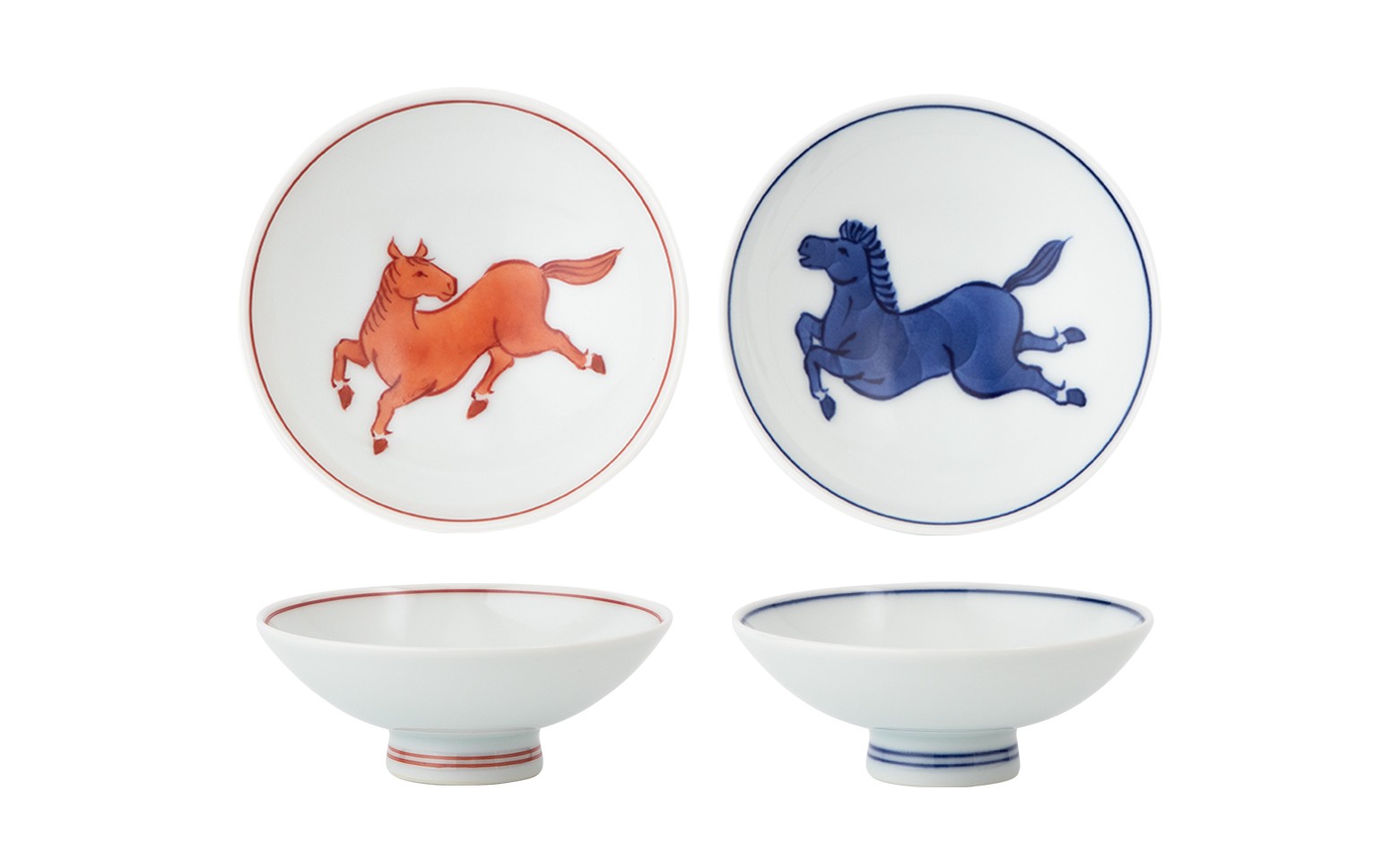 愉し気な紺朱の馬が縁起の良い盃のセットです。