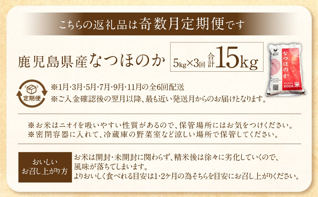 【新米先行予約】【KODAMAFARMS】なつほのか 5kg（計15kg）