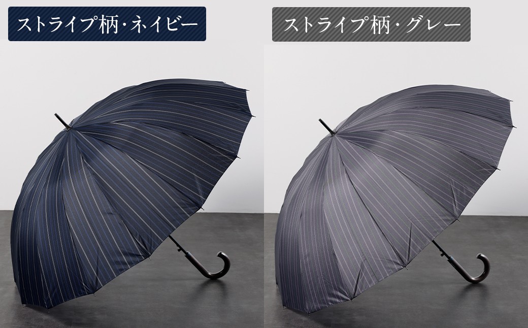 【カラーが選べる】紳士プリント 軽量16本骨 65㎝ジャンプ （チェック柄／ストライプ柄） ブラック・ネイビー・グレー
