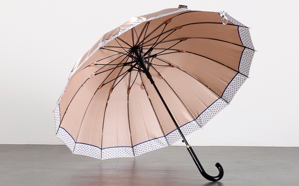 【カラーが選べる】婦人サテン裾ドット 軽量16本骨60㎝ジャンプ ネイビー・ピンク・ベージュ