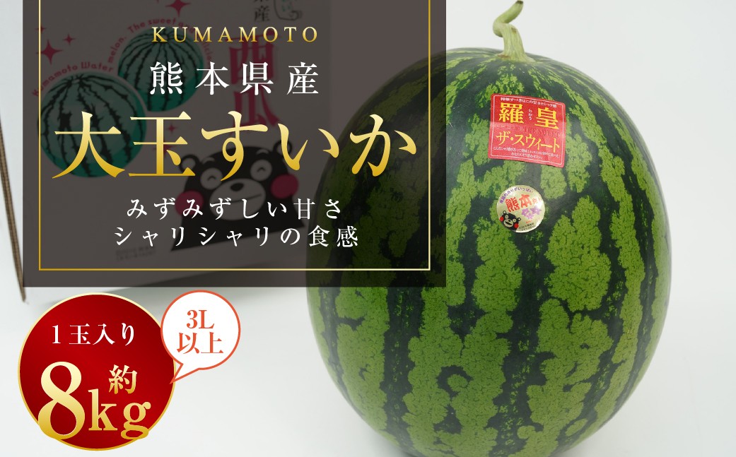 【2026年5月上旬発送開始】大玉すいか 1玉入り 3L以上 約8kg 