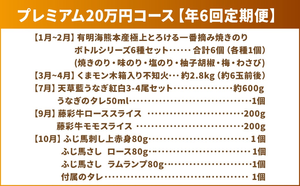 【年6回定期便】くまもとモン（熊本県産品）プレミアム定期便（バラエティコース）寄附額20万円