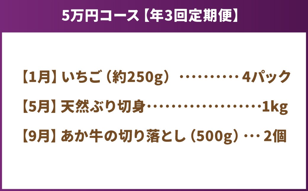 【年3回定期便】くまもとモン（熊本県産品）定期便（バラエティコース）寄附額5万円コース