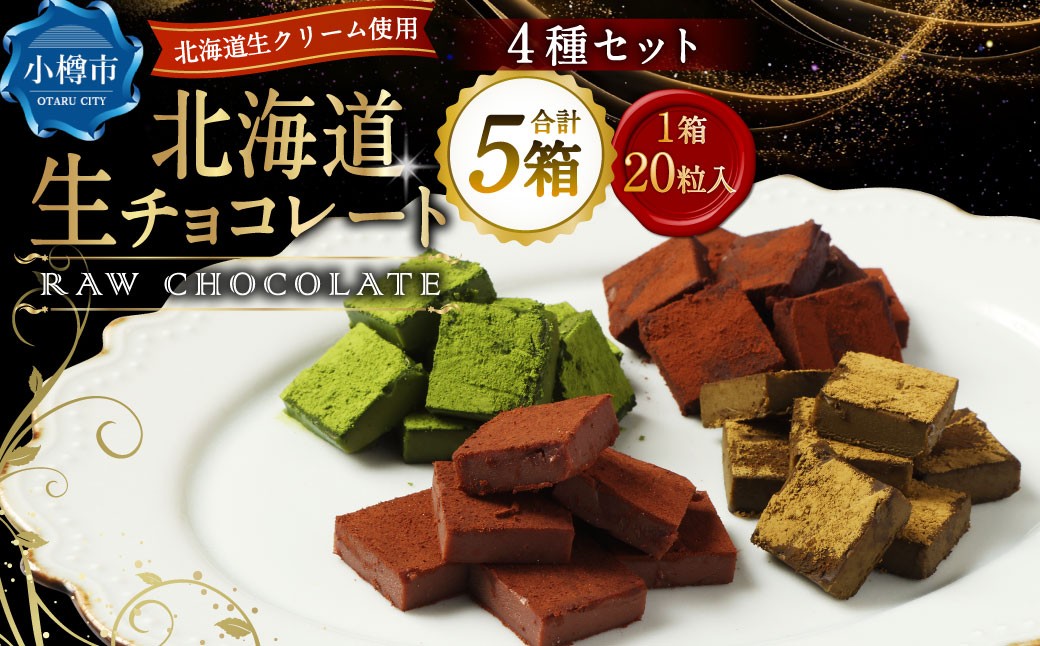 《冷凍》 北海道生チョコレート 4種 セット 約500g （約100g×5箱） 合計100粒
