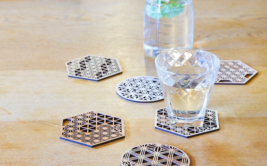 組子文様コースター　sora　2枚セットー