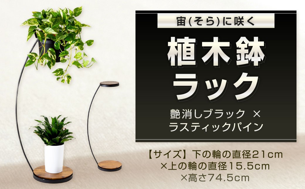 宙 （そら）に咲く植木鉢ラック 艶消しブラック×ラスティックパイン