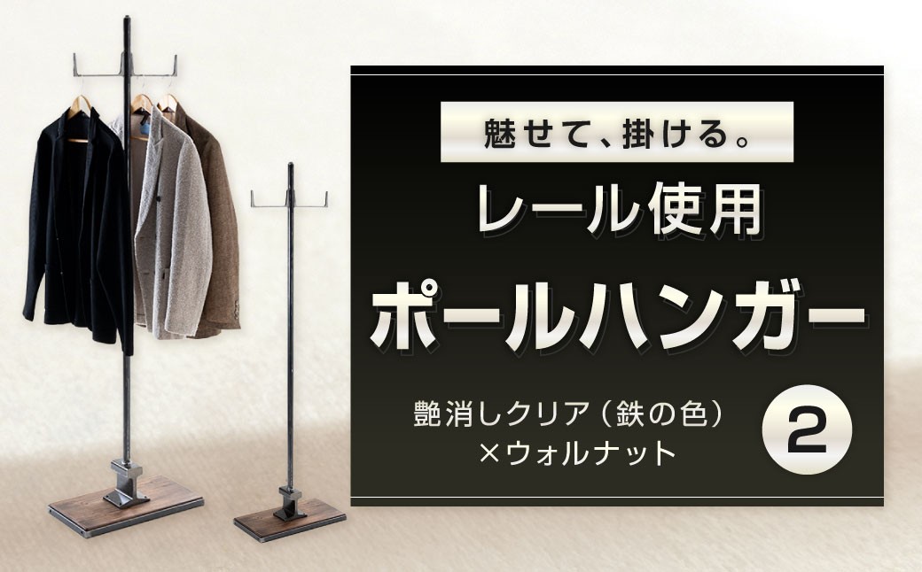 魅せて、掛ける。レール使用ポールハンガー 2 艶消しクリア（鉄の色）×ウォルナット