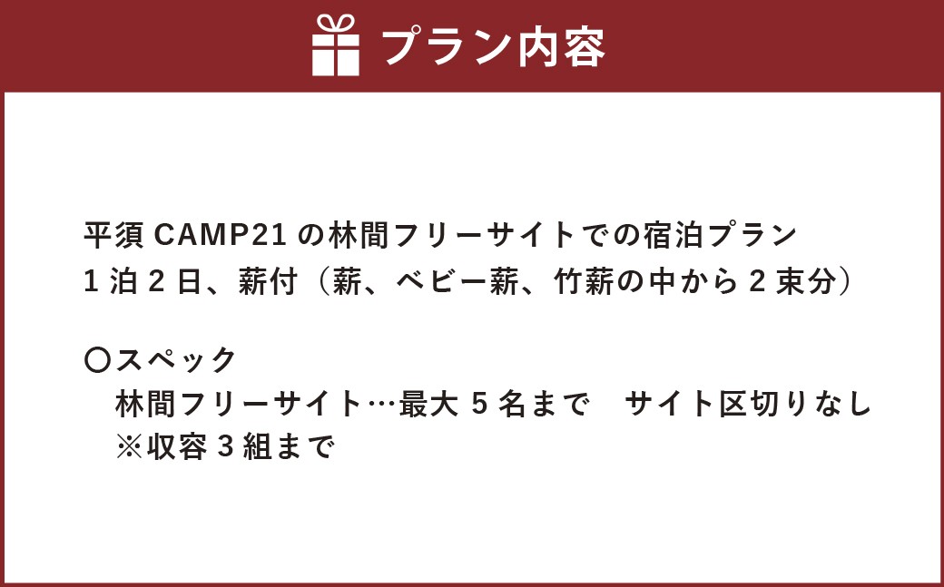 宿泊プラン 林間フリーサイト 薪付 