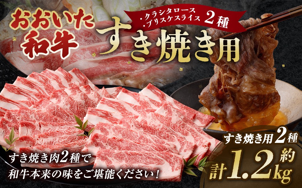 おおいた和牛すき焼き用 2種 計約1.2kg（約600g×2箱）（クラシタロース・ブリスケスライス）