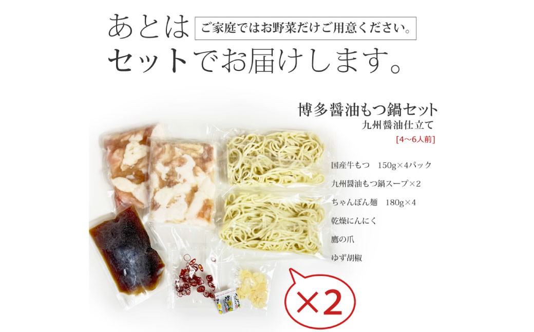 博多もつ鍋セット（九州醤油仕立て） 4～6人前 国産牛もつ600g