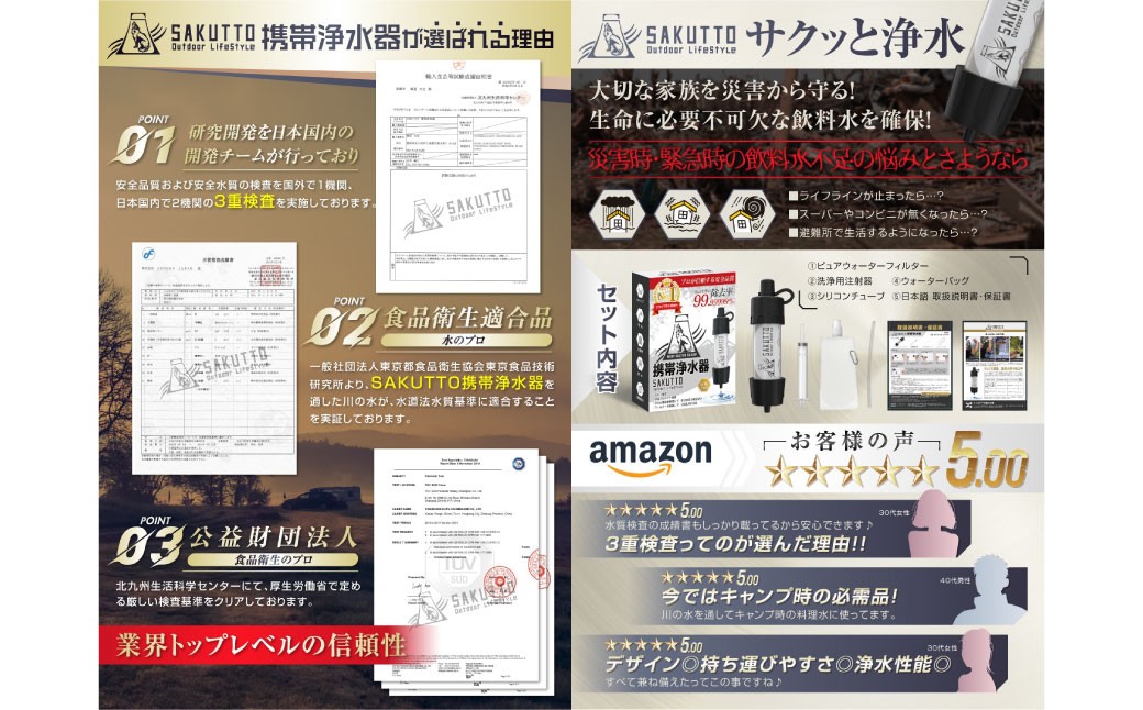 【2個口】 SAKUTTO 携帯浄水器 （アウトドア向けデザイン） 100個セット