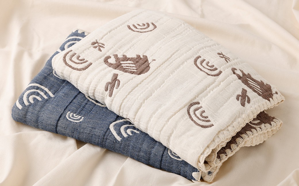 6重ガーゼ織ケット×2枚（ベージュ・ネイビー）