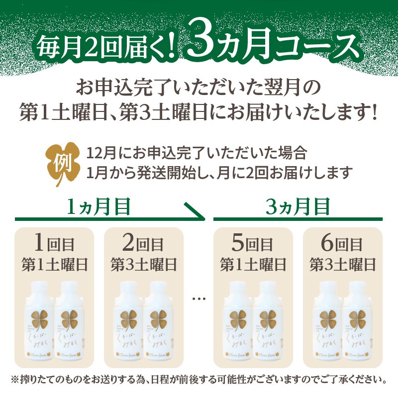 【定期便】毎月2回届く！ くろーばーみるく（500ml×2本）3ヵ月コース