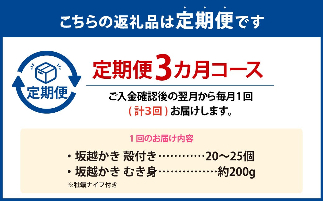 【3回定期便】 牡蠣 坂越かき 殻付き20個～25個 ＋ むき身200g（牡蠣ナイフ付き）