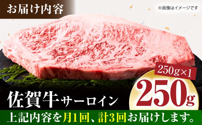 ＜全3回定期便＞佐賀牛サーロインステーキ 250ｇ【がばいフーズ】A5ランク 佐賀牛 牛肉 サーロイン ステーキ A5 佐賀牛