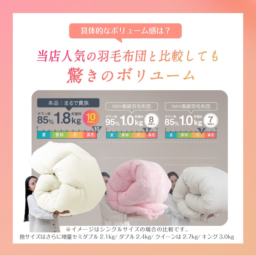 【限界手前シリーズ】超超増量1.8kg 羽毛布団 シングル 羽毛掛け布団 本掛け