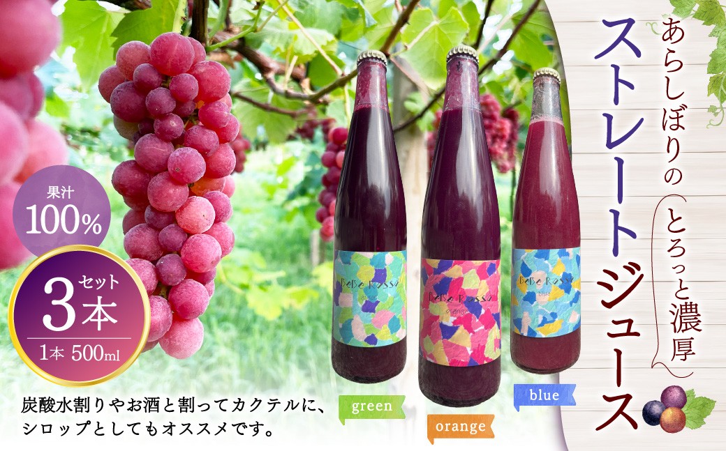 あらしぼりのとろっと濃厚、ストレートジュース 果汁100% （ストレート） 500ml×3本セット