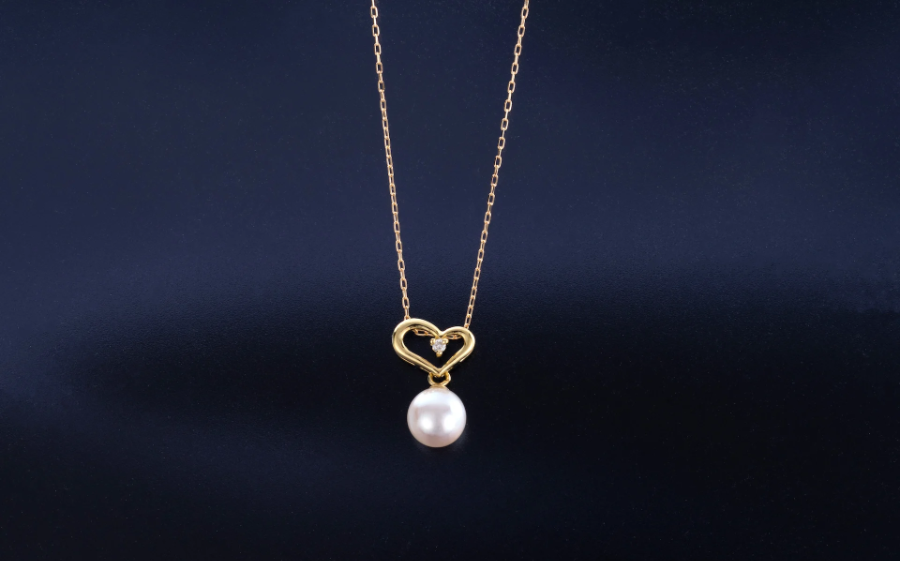 ハートモチーフ あこや本真珠 ネックレス ダイヤモンドとパールのネックレス K18ゴールド